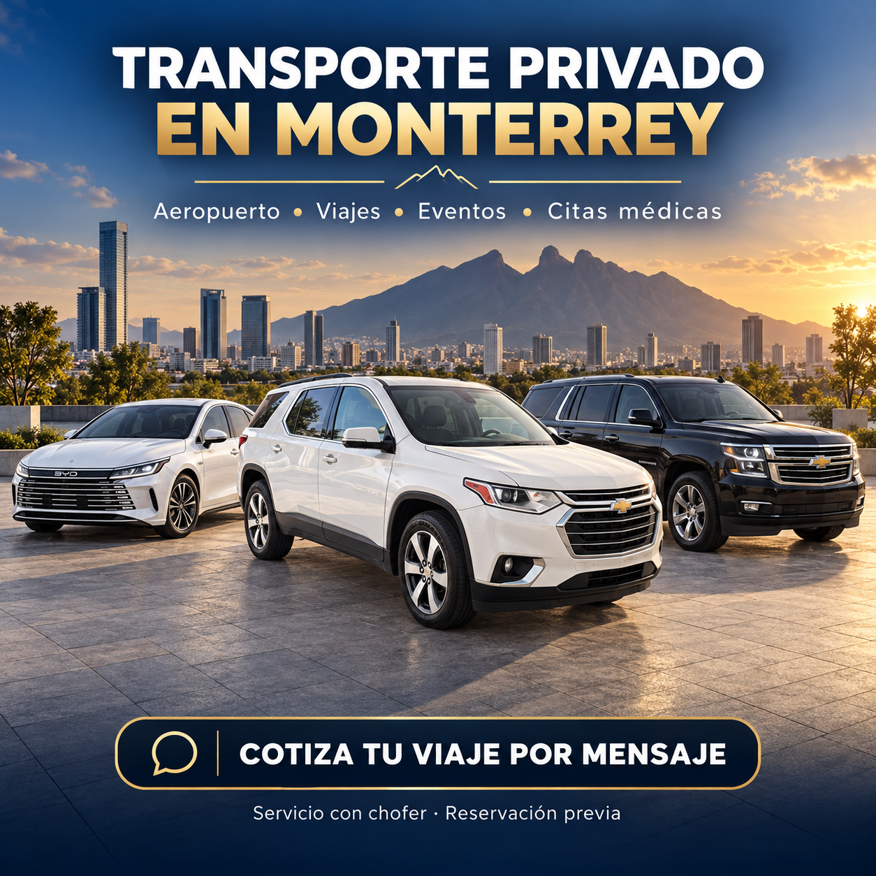 Transporte privado con chofer en Monterrey — Chevrolet Traverse y flota ejecutiva